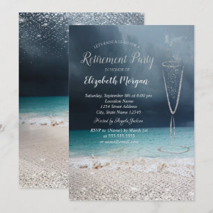 Elegant Silver Confetti Glass Beach Retirement Kaart