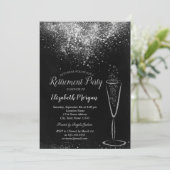 Elegant Silver Confetti Glass Black Retirement Kaart (Staand voorkant)