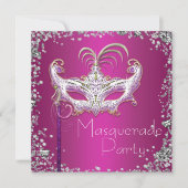Elegant Silver Confetti Hot Pink Masquerade Party Kaart (Voorkant)