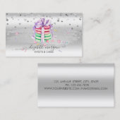 Elegant Silver-Confetti, penseellijn, Macarons Visitekaartje (Voorkant / Achterkant)