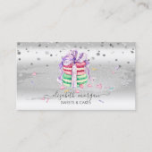 Elegant Silver-Confetti, penseellijn, Macarons Visitekaartje (Voorkant)