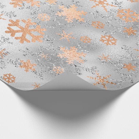 Elegant Silver Copper Kerstmis Snowflake Patroon Cadeaupapier (Hoek)
