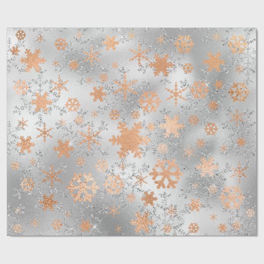 Elegant Silver Copper Kerstmis Snowflake Patroon Cadeaupapier (Vlak)