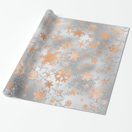 Elegant Silver Copper Kerstmis Snowflake Patroon Cadeaupapier (Uitgerold)