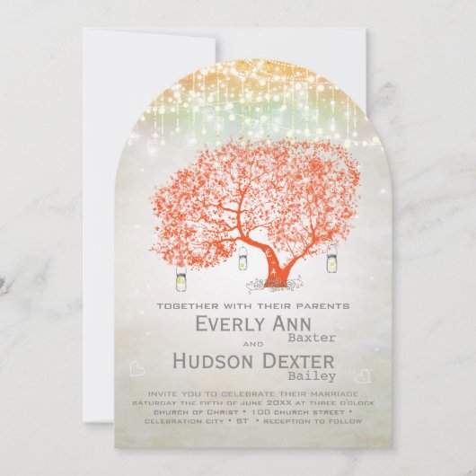 Elegant Silver Coral Rustic Country Forest Wedding Kaart (Voorkant)