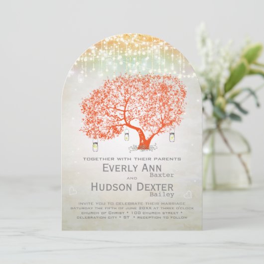 Elegant Silver Coral Rustic Country Forest Wedding Kaart (Staand voorkant)