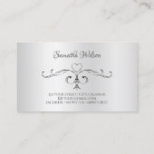 Elegant Silver  Corner Borders Cute Hearts Visitekaartje (Achterkant)