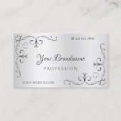Elegant Silver  Corner Borders Cute Hearts Visitekaartje (Voorkant)