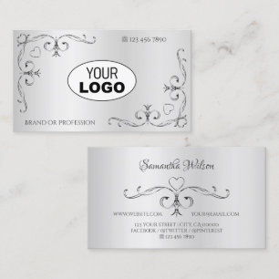 Elegant Silver Corner Borders Harten Logo Visitekaartje