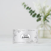 Elegant Silver Corner Borders Harten Logo Visitekaartje (Staand voorkant)