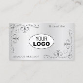 Elegant Silver Corner Borders Harten Logo Visitekaartje (Voorkant)