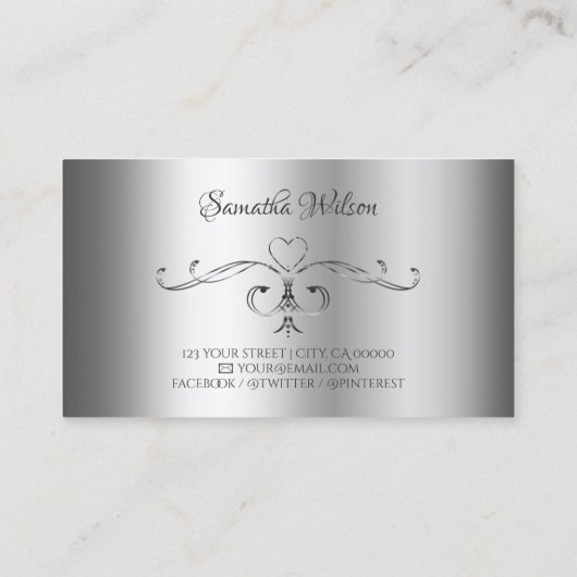 Elegant Silver  Corner Borders Ornamental Visitekaartje (Achterkant)
