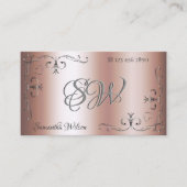 Elegant Silver Corners Initialen Roos Golden Visitekaartje (Voorkant)