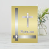 Elegant Silver Cross Baptisme Christening Kaart (Staand voorkant)