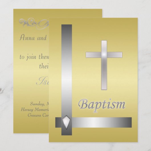 Elegant Silver Cross Baptisme Christening Kaart (Voorkant / Achterkant)