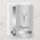 Elegant Silver Cross Baptisme op metalen achtergro Kaart (Voorkant)
