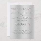 Elegant Silver Cross Baptisme op metalen achtergro Kaart (Achterkant)