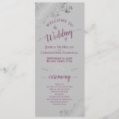 Elegant Silver Curls Cassis Paarse op Grijs Bruilo Programmakaart (Voorkant)