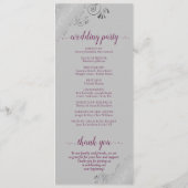 Elegant Silver Curls Cassis Paarse op Grijs Bruilo Programmakaart (Achterkant)