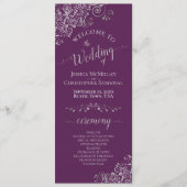 Elegant Silver Curls on Plum Purple Simple Wedding Programmakaart (Voorkant)