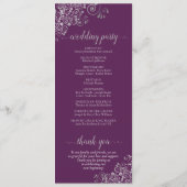 Elegant Silver Curls on Plum Purple Simple Wedding Programmakaart (Achterkant)