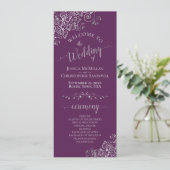 Elegant Silver Curls on Plum Purple Simple Wedding Programmakaart (Staand voorkant)