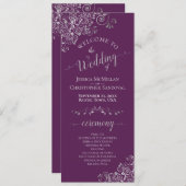 Elegant Silver Curls on Plum Purple Simple Wedding Programmakaart (Voorkant / Achterkant)