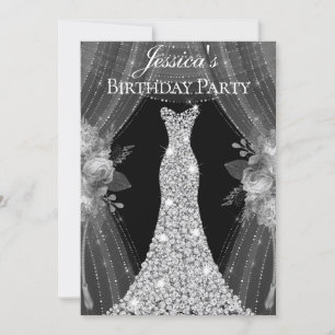 Elegant Silver Curtains Dress Birthday Party Kaart