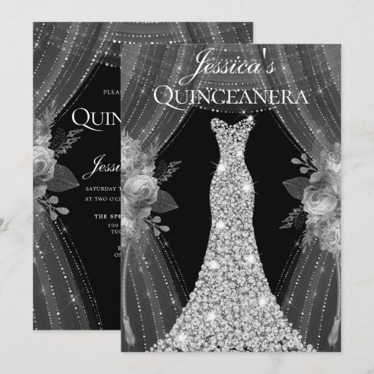 Elegant Silver Curtains Dress Quinceanera Party Kaart (Voorkant / Achterkant)