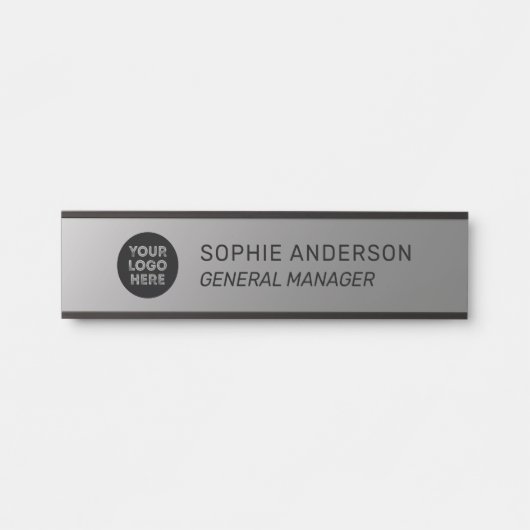 Elegant Silver Custom Logo Name Functie Deurbordje (Voorkant)