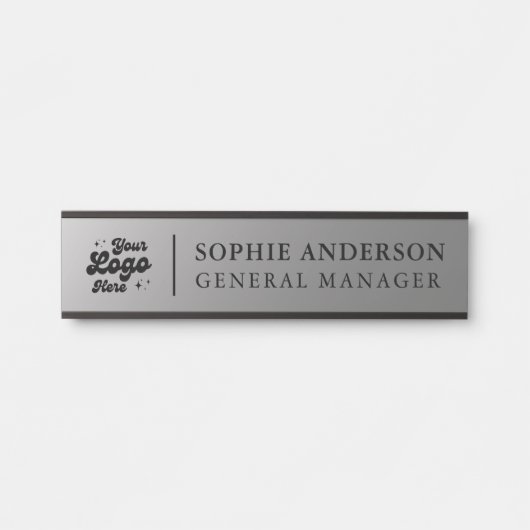 Elegant Silver Custom Logo Name Functie Deurbordje (Voorkant)