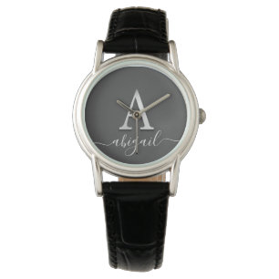 Elegant Silver Custom Monogram A Naam Horloge