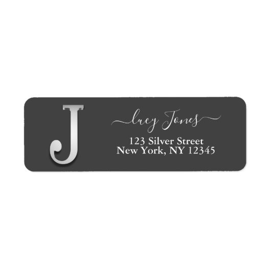 Elegant Silver Custom Monogram J Naam Etiket (Voorkant)