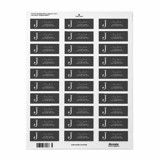Elegant Silver Custom Monogram J Naam Etiket (Full Sheet)
