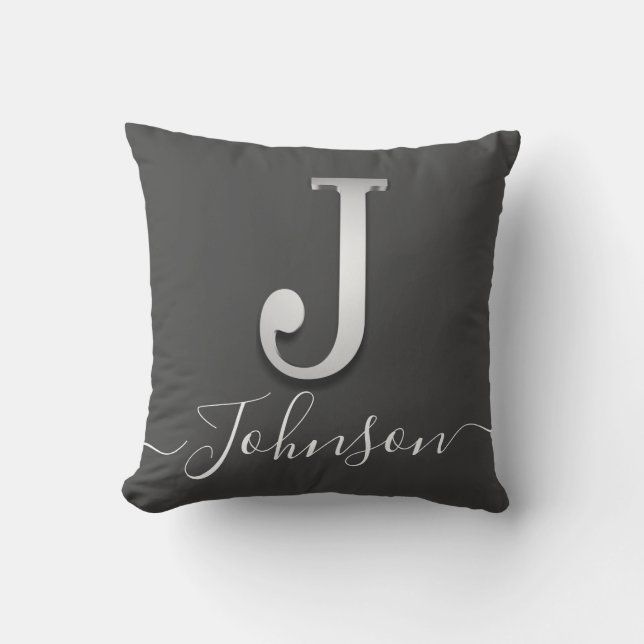 Elegant Silver Custom Monogram J Name Sierkussen (Voorkant)