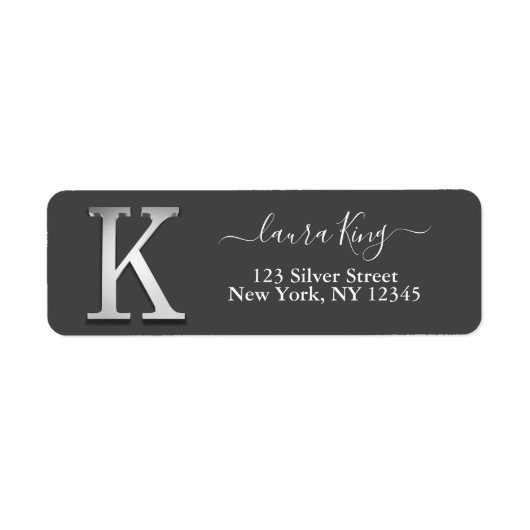Elegant Silver Custom Monogram K Naam Etiket (Voorkant)