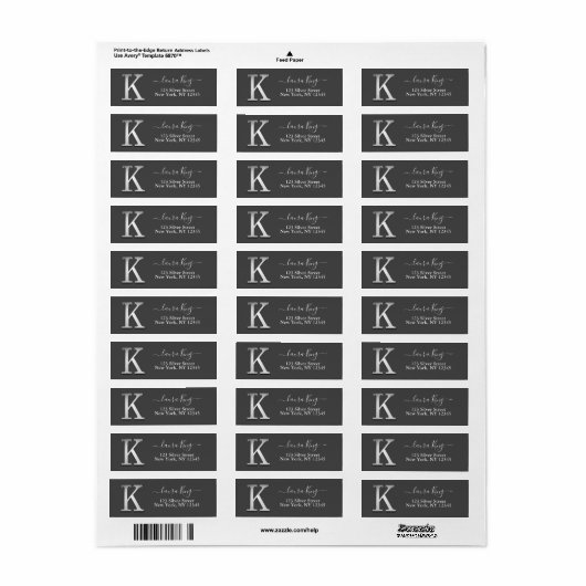 Elegant Silver Custom Monogram K Naam Etiket (Full Sheet)
