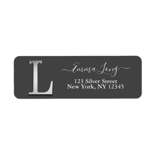 Elegant Silver Custom Monogram L Naam Etiket (Voorkant)