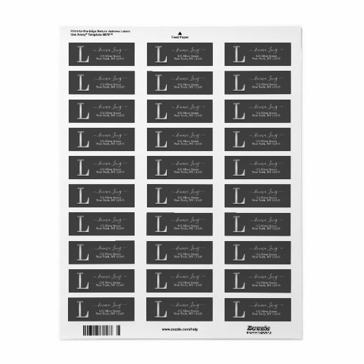 Elegant Silver Custom Monogram L Naam Etiket (Full Sheet)