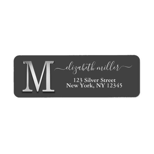 Elegant Silver Custom Monogram M Name Etiket (Voorkant)
