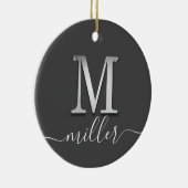 Elegant Silver Custom Monogram M Name Keramisch Ornament (Rechts)