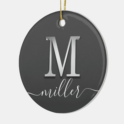 Elegant Silver Custom Monogram M Name Keramisch Ornament (Links)