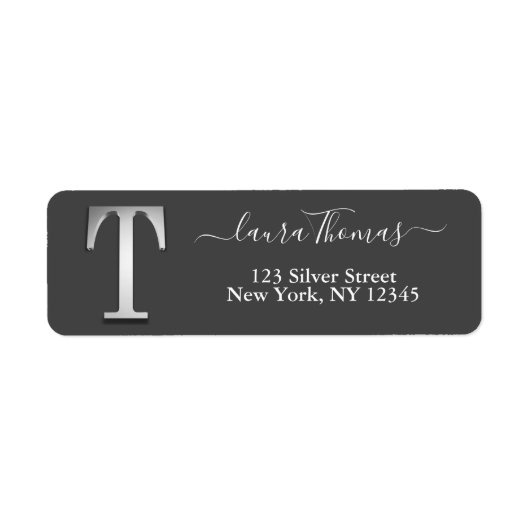 Elegant Silver Custom Monogram T Name Etiket (Voorkant)