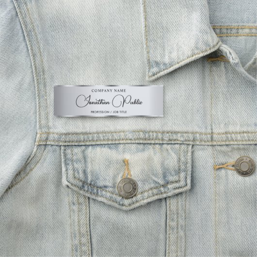 Elegant Silver Custom Typography Script Sjabloon Naamplaatje (In situ)