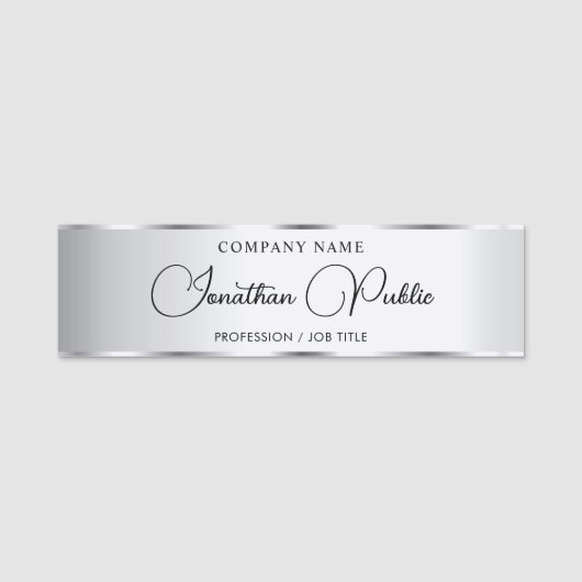 Elegant Silver Custom Typography Script Sjabloon Naamplaatje (Voorkant)