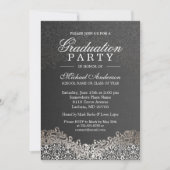Elegant Silver Damask Afstudeerder Graduparty Kaart (Voorkant)