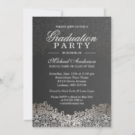 Elegant Silver Damask Afstudeerder Graduparty Kaart
