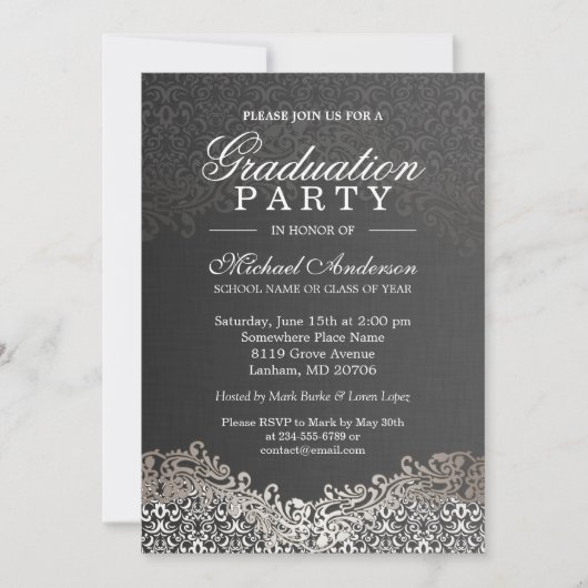 Elegant Silver Damask Afstudeerder Graduparty Kaart (Voorkant)