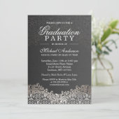 Elegant Silver Damask Afstudeerder Graduparty Kaart (Staand voorkant)