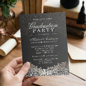 Elegant Silver Damask Afstudeerder Graduparty Kaart